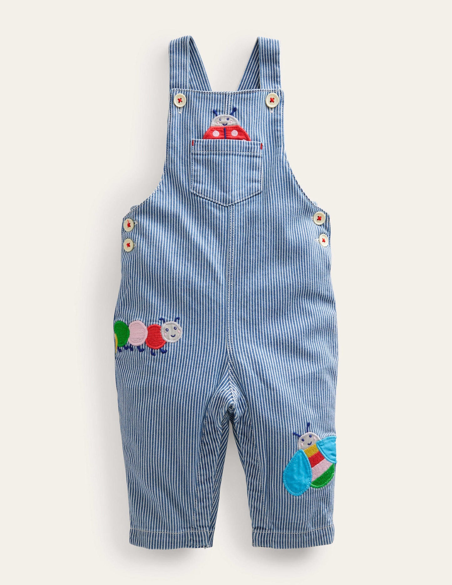 Woven Applique Dungaree-Penzance Blue/Ivory Bugs