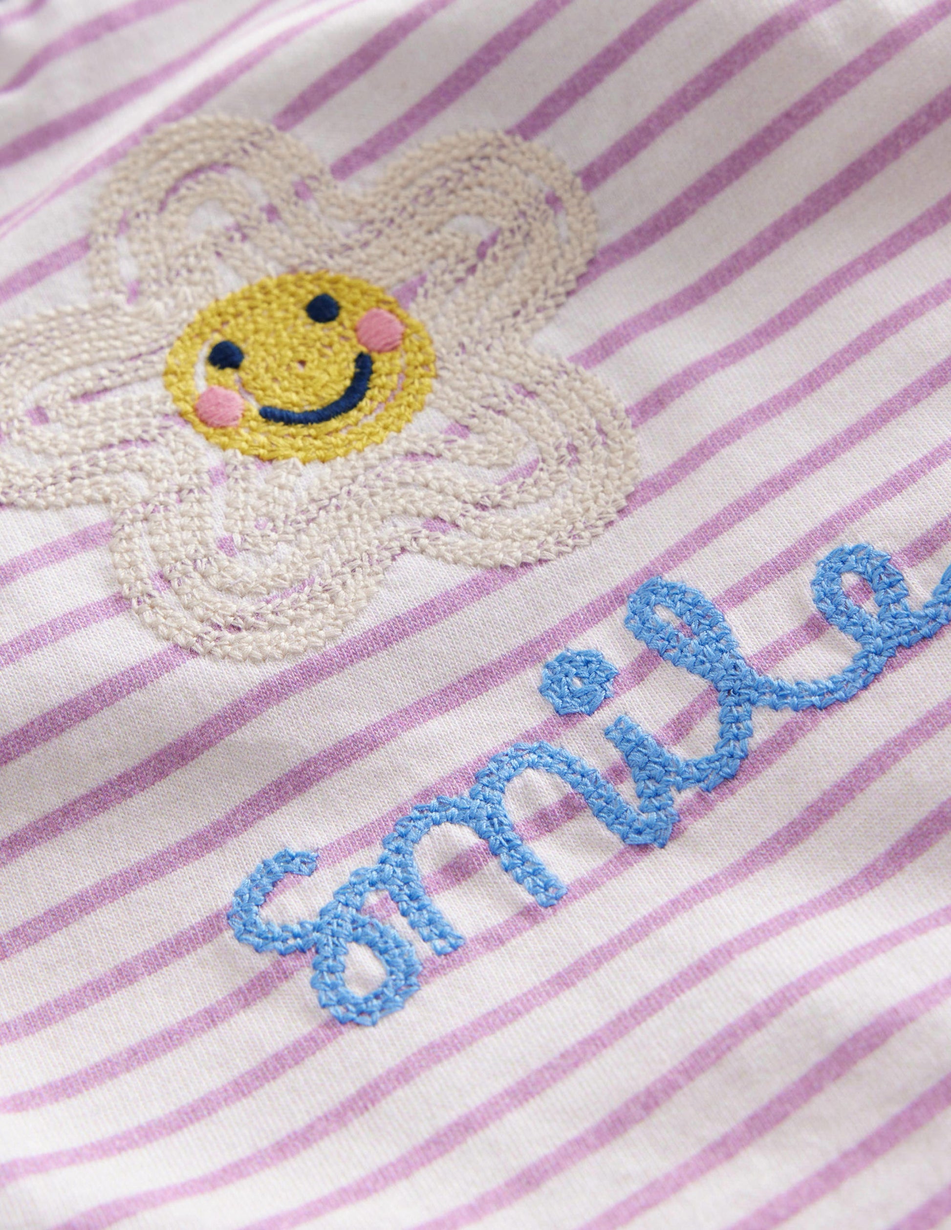 Embroidered Graphic T-shirt-Ivory/Soft Lavender Smile-3