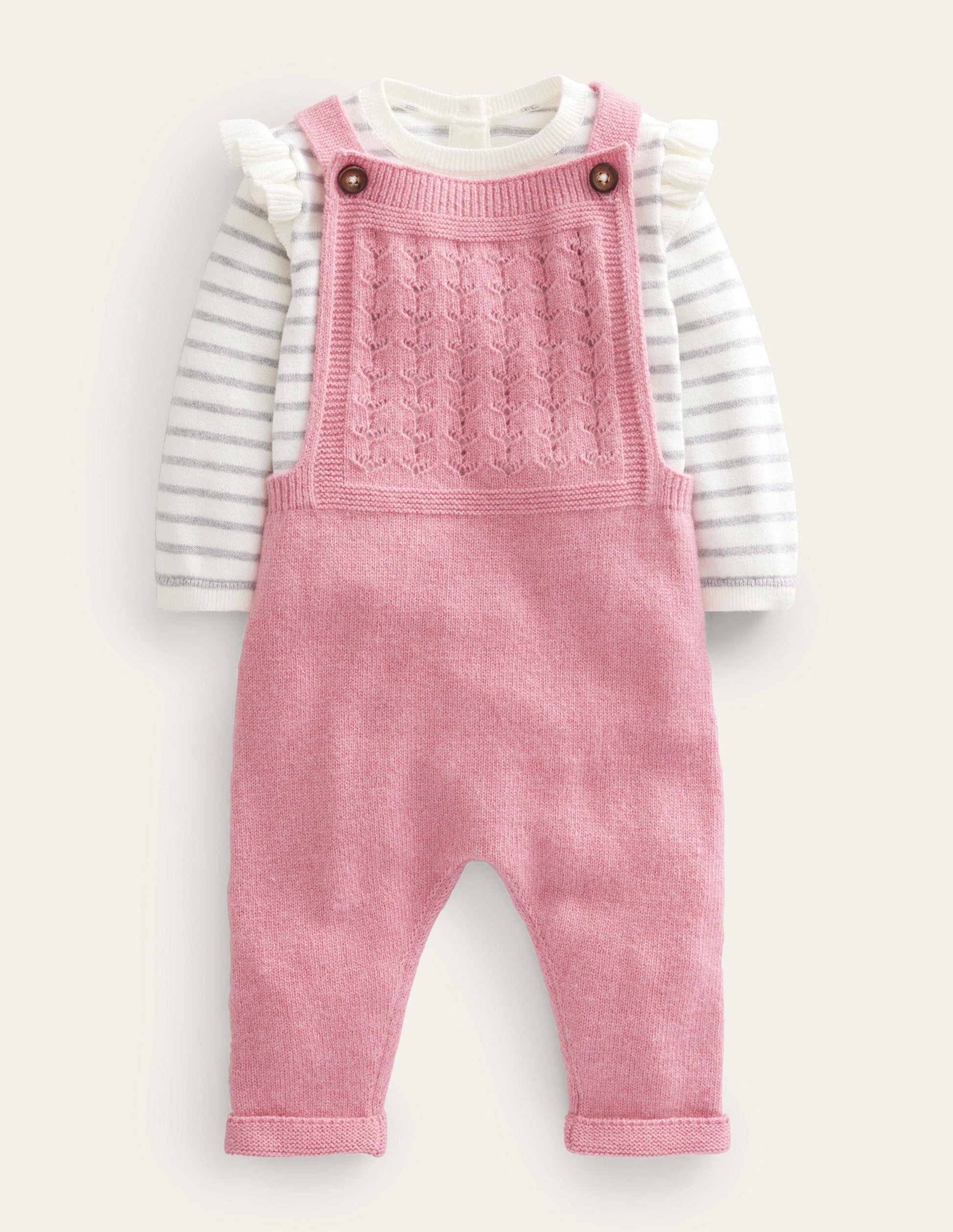 Knitted Dungaree Set-Almond Pink-1