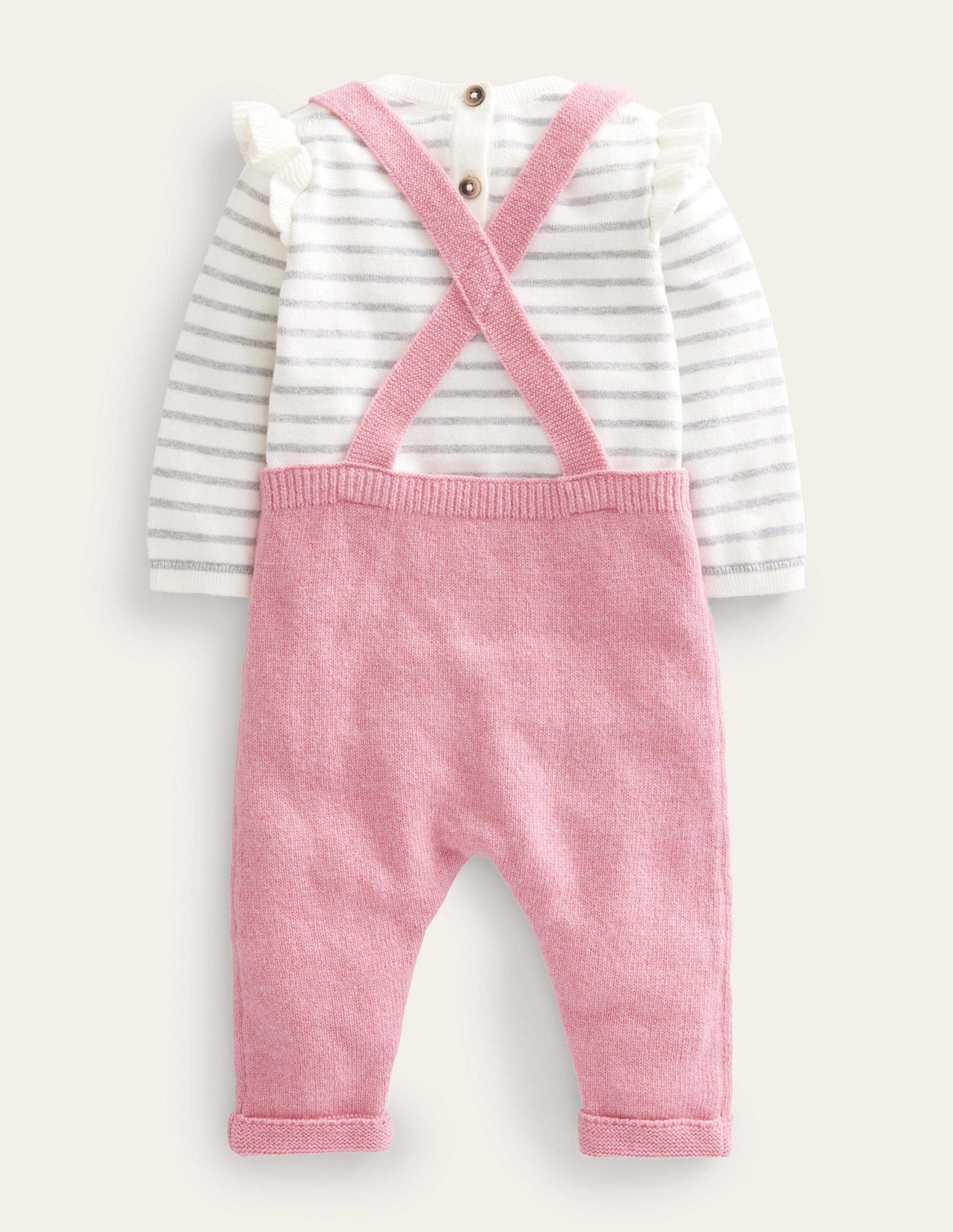 Knitted Dungaree Set-Almond Pink-2