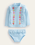Frilly Rash Vest Set-Surfboard Blue, Ivory Stripe