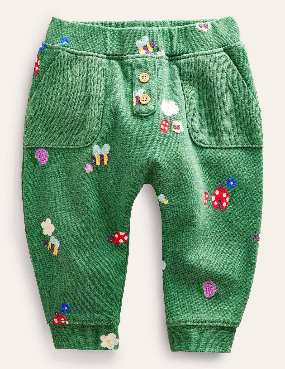 Printed Jersey Bottoms-Deep Grass Green Bugs - Image 1