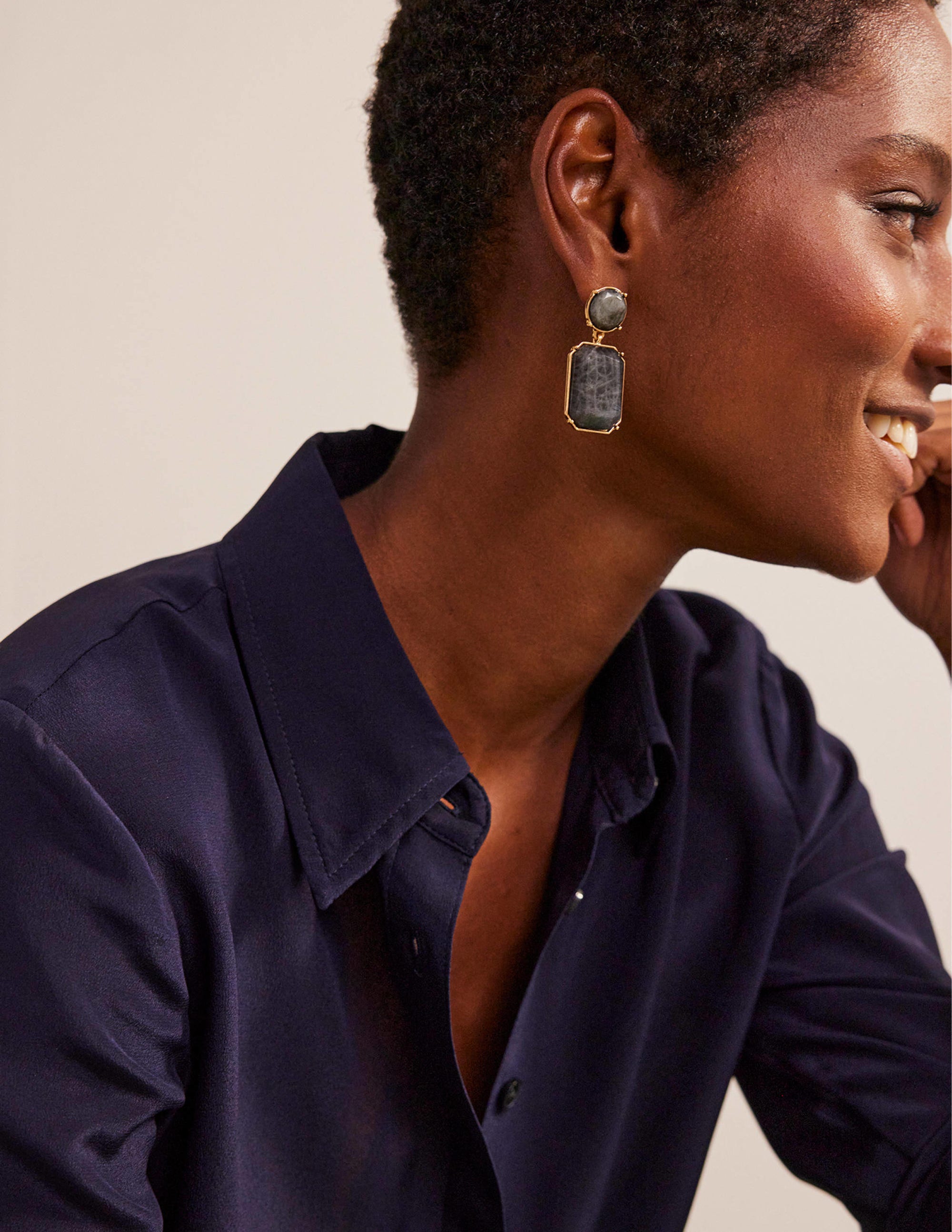 Semi-Precious Drop Earrings-Black - Image 1
