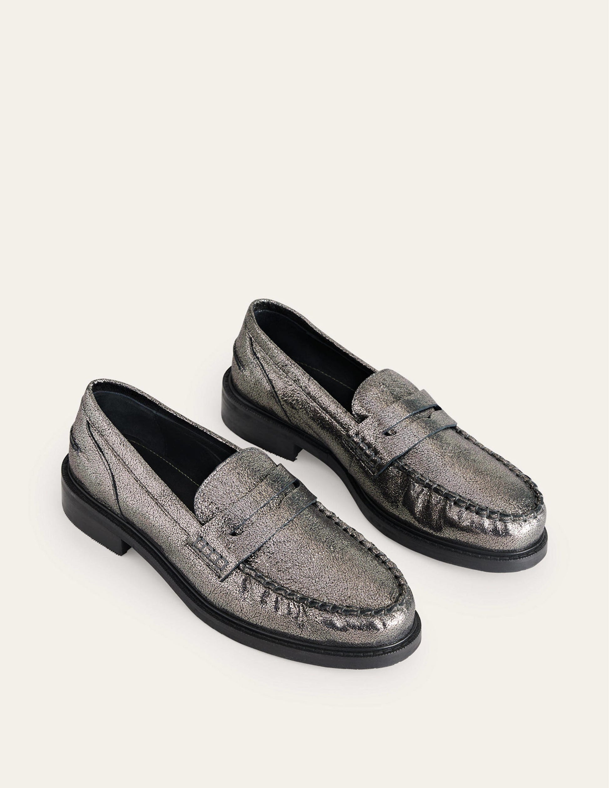 Classic Moccasin Loafers-Gun Metallic Leather-3