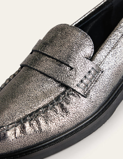 Classic Moccasin Loafers-Gun Metallic Leather-4