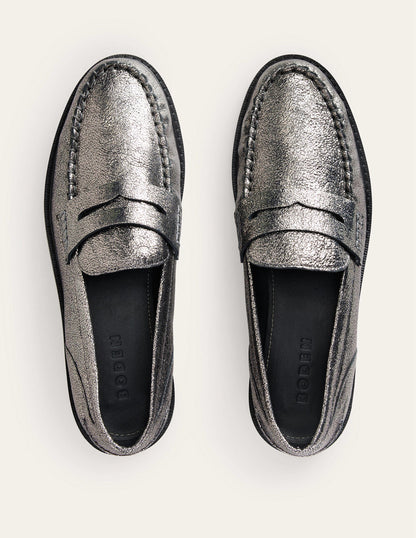 Classic Moccasin Loafers-Gun Metallic Leather-5