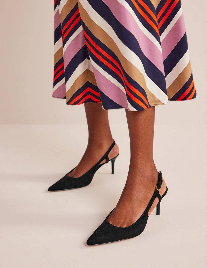 Cut Out Sling Back Heels-Black Kid Suede