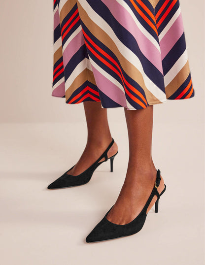 Cut Out Sling Back Heels-Black Kid Suede-1