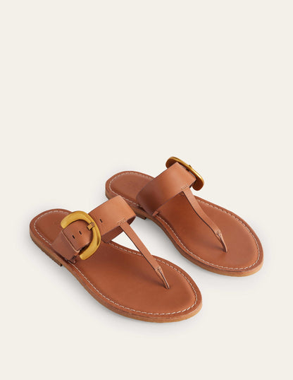 Buckled Toe-Post Sandals-Tan-3