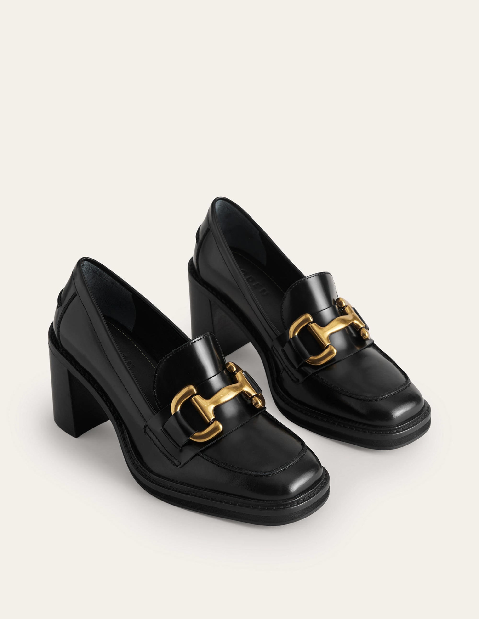Iris Snaffle Heeled Loafers-Black Calf Leather - Image 4
