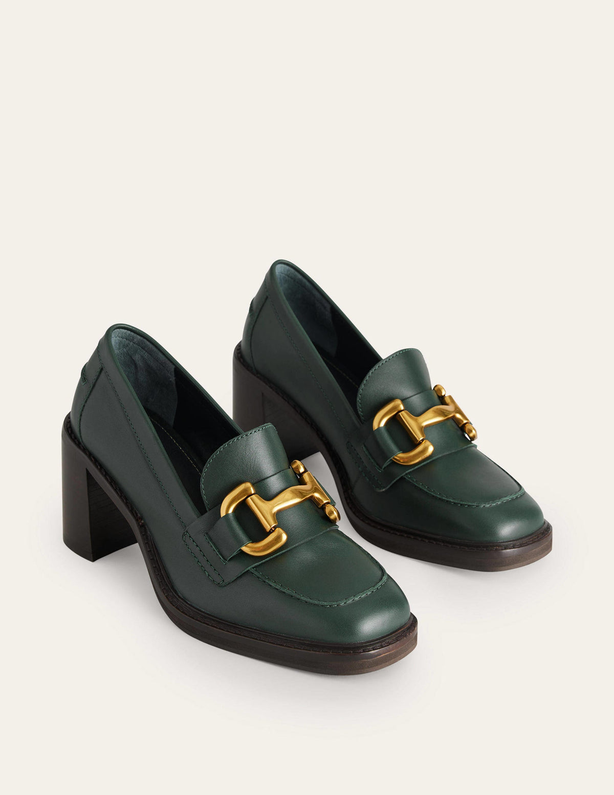 Iris Snaffle Heeled Loafers-Dark Green Leather - Image 3