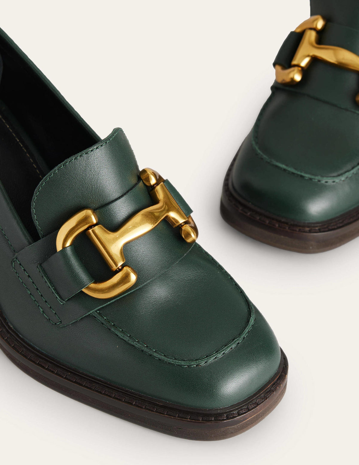 Iris Snaffle Heeled Loafers-Dark Green Leather - Image 4