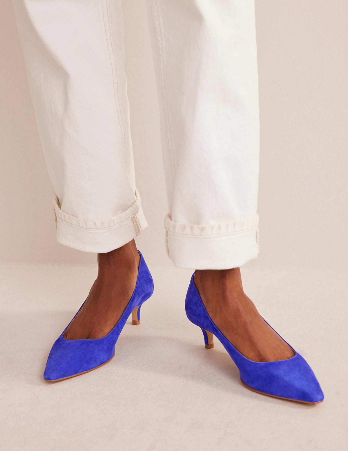 Lara Low-Heeled Court Shoes-Lapis Blue Suede-1