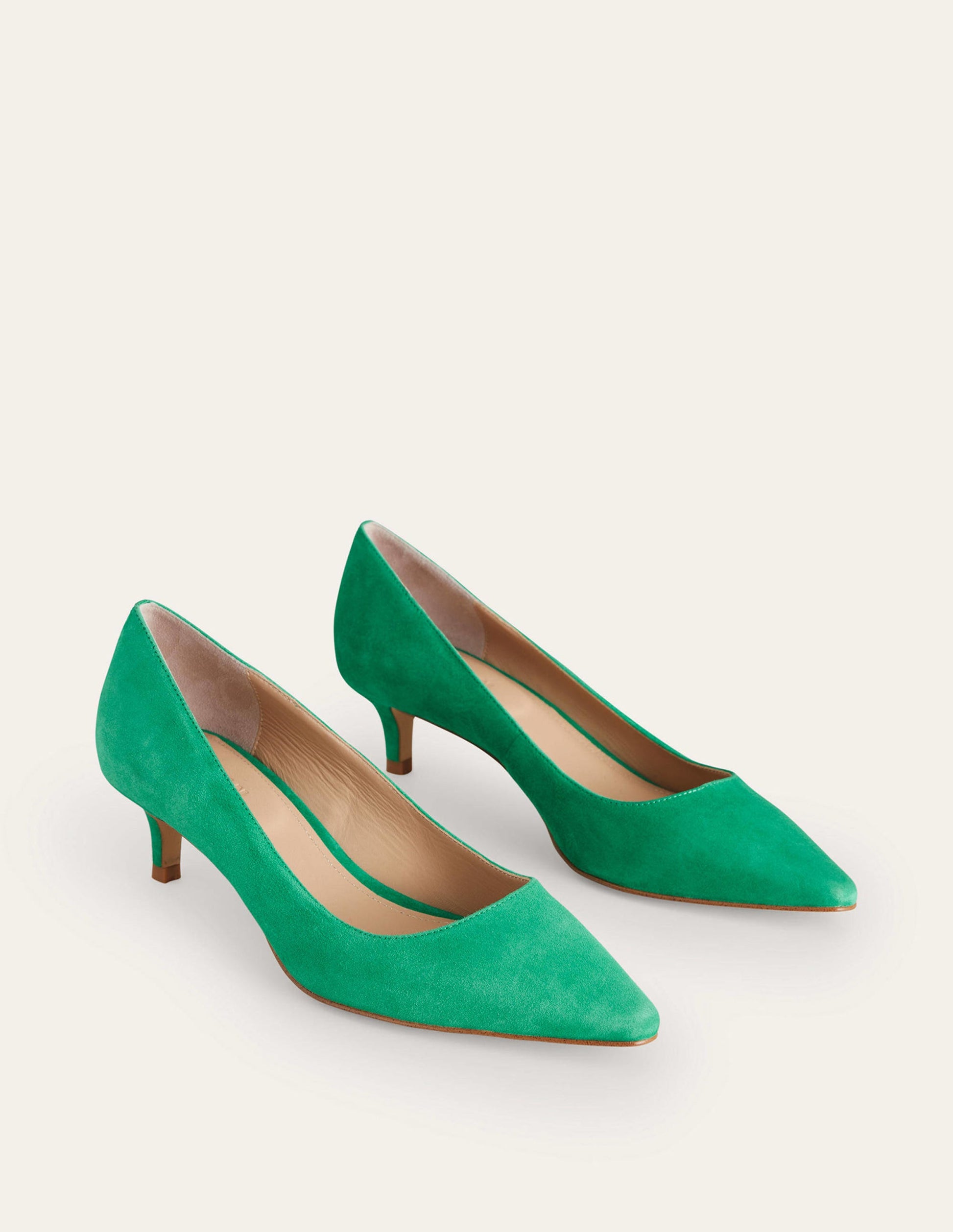 Lara Low-Heeled Court Shoes-Meadow Green Suede-3