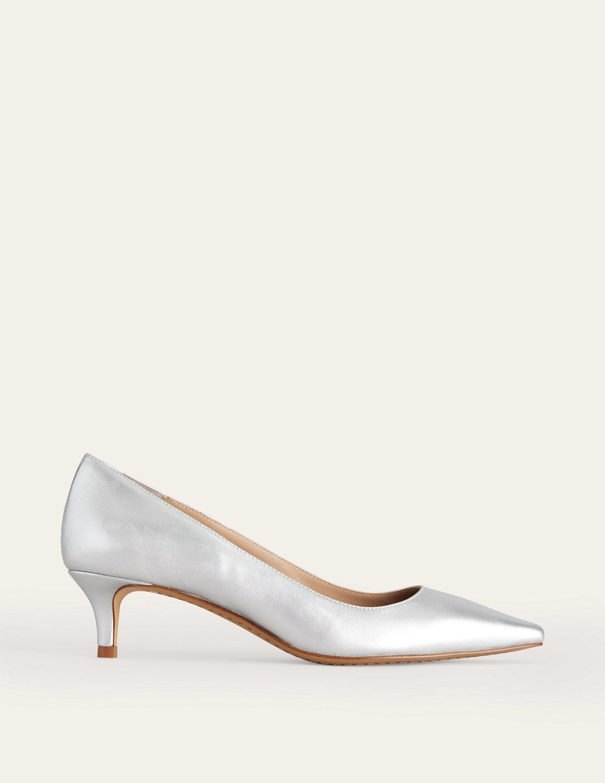 Lara Low-Heeled Court Shoes-Silver Nappa Leather - Image 2