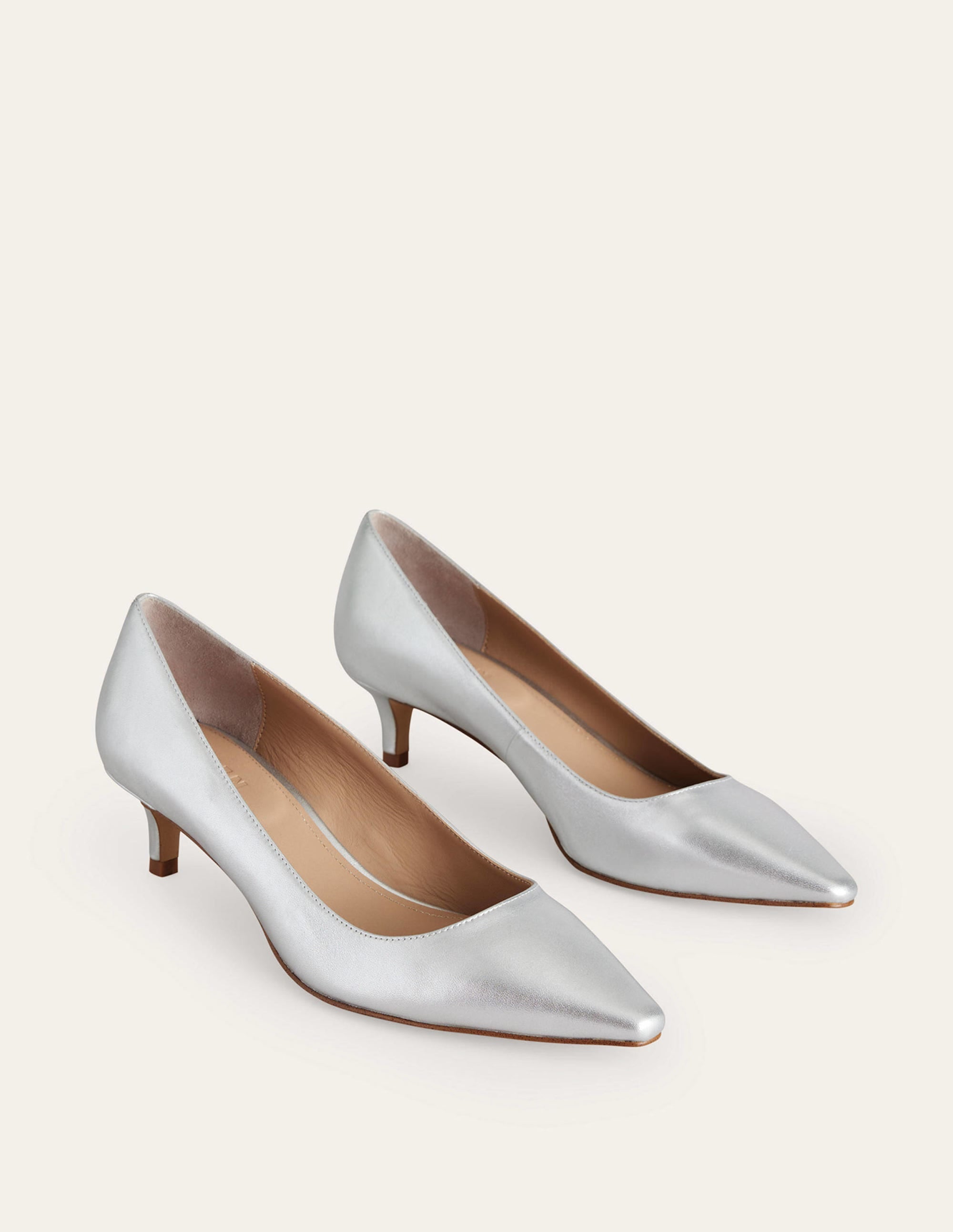 Lara Low-Heeled Court Shoes-Silver Nappa Leather - Image 3