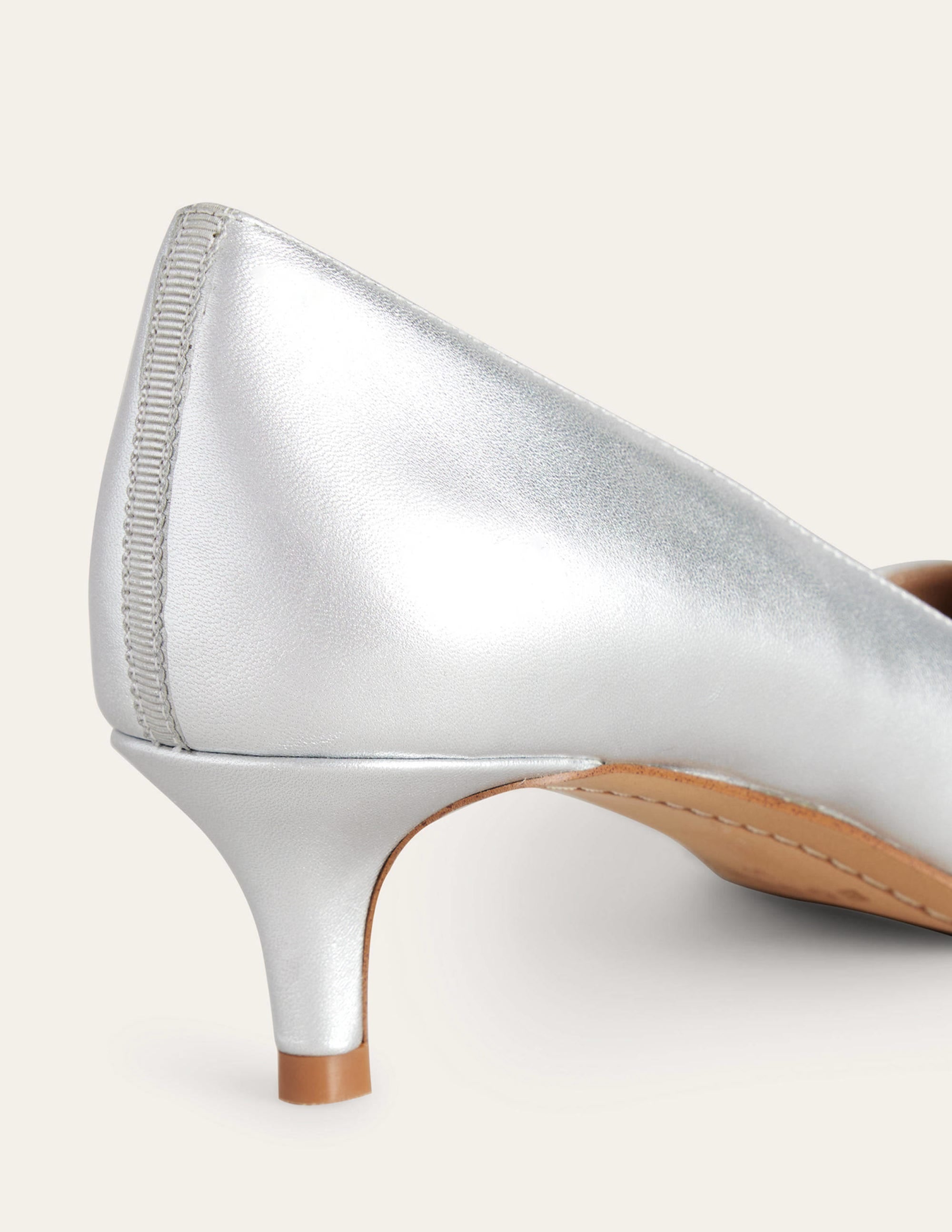 Lara Low-Heeled Court Shoes-Silver Nappa Leather - Image 4