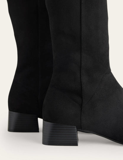 Cara Flat Stretch Knee Boots-Black-4