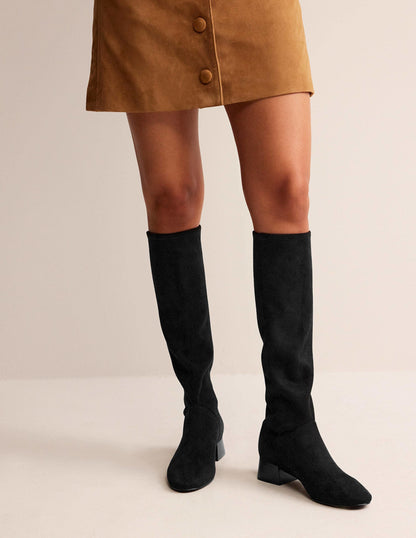 Cara Flat Stretch Knee Boots-Black-1