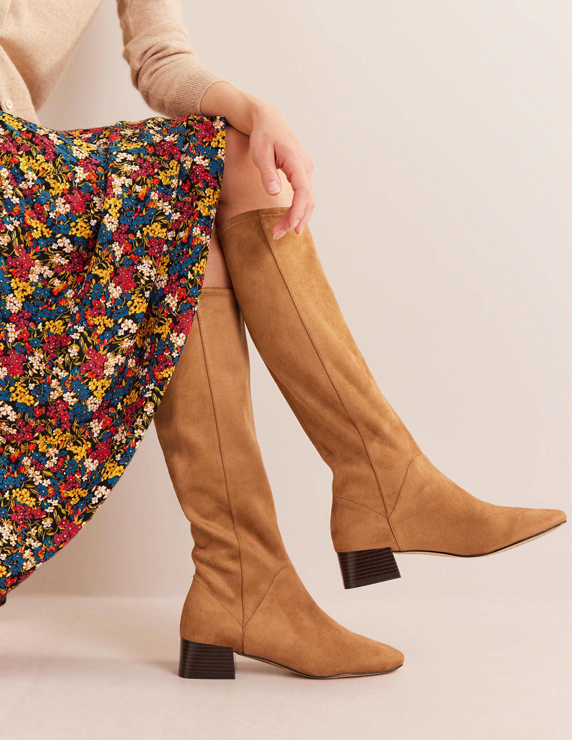 Cara Flat Stretch Knee Boots-Acorn-1