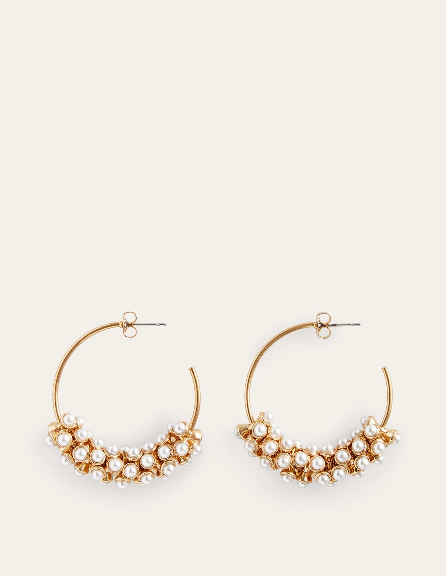 Cluster Pearl Hoop Earrings-Gold