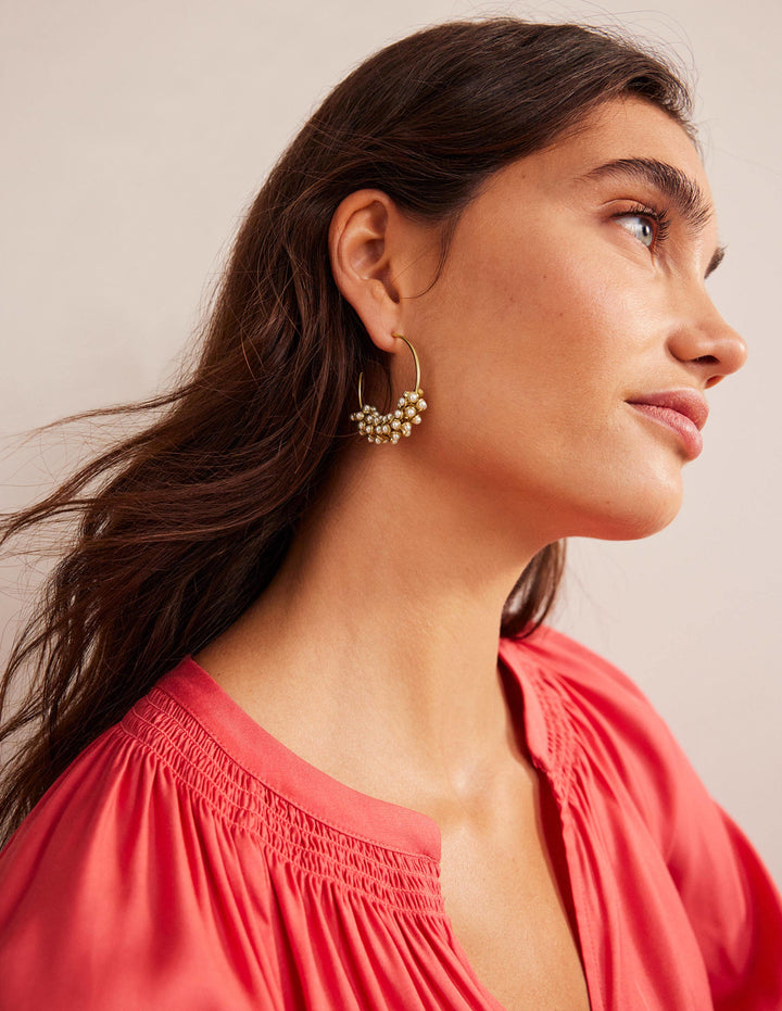 Cluster Pearl Hoop Earrings-Gold