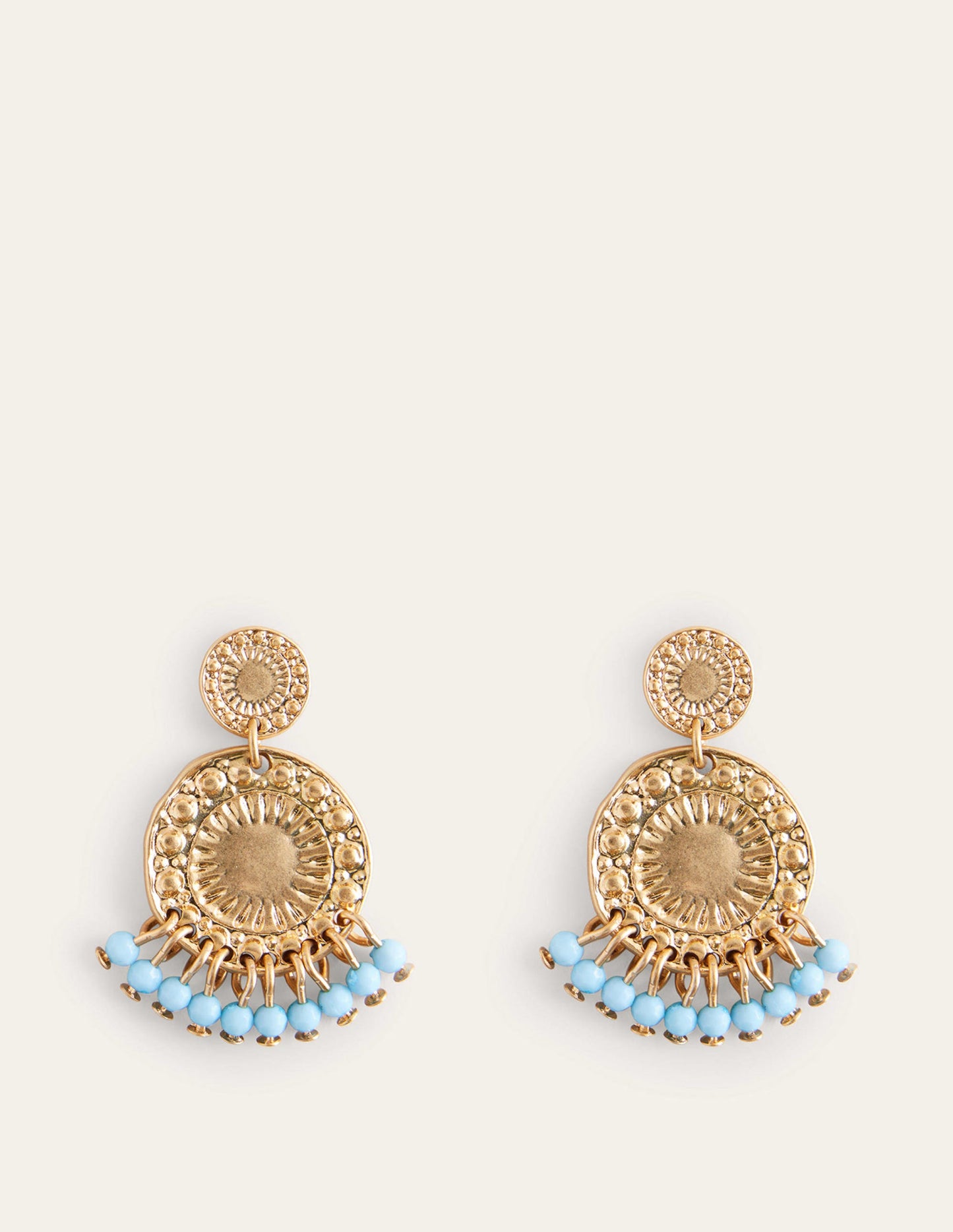 Beaded Coin Earrings-Blue