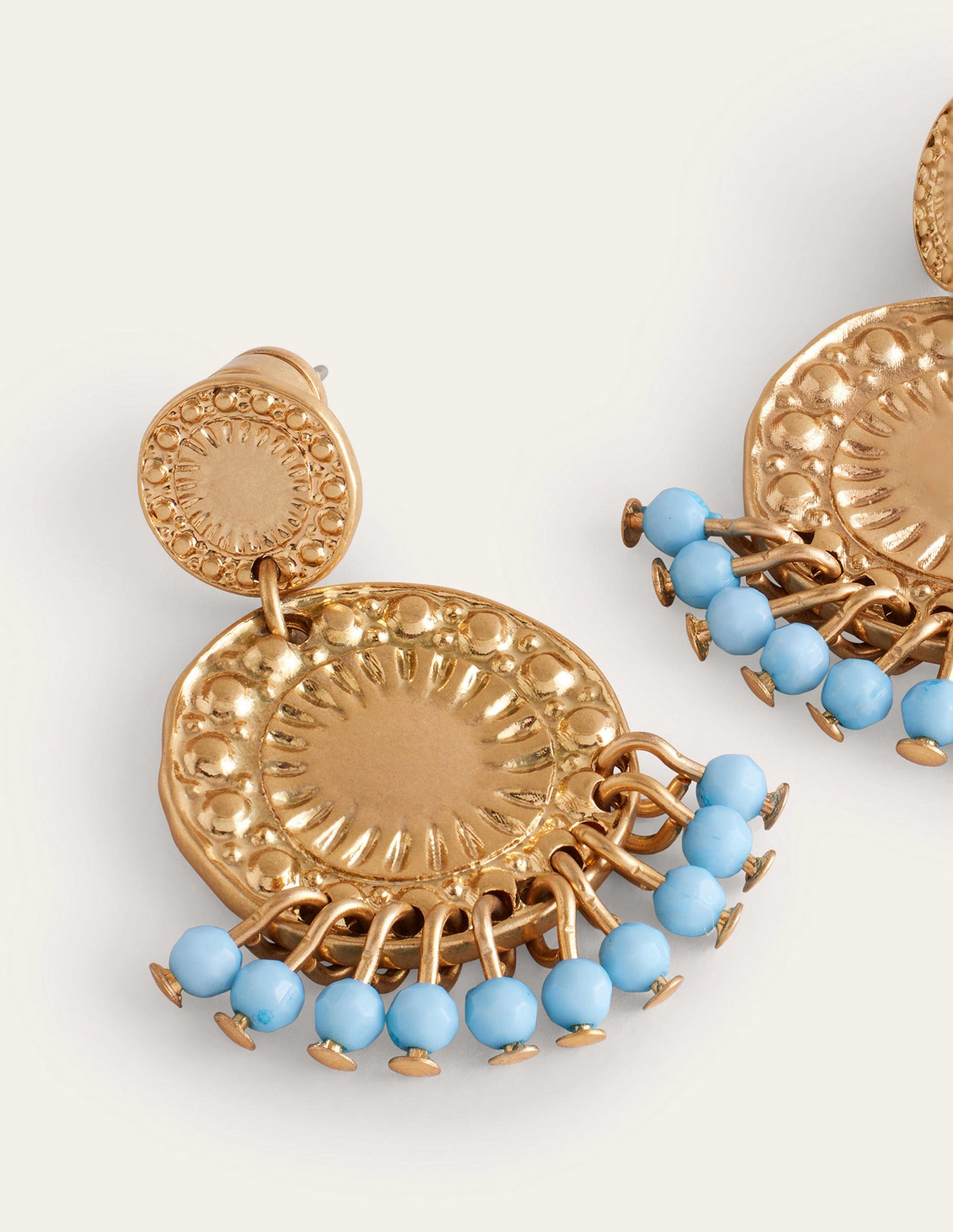 Beaded Coin Earrings-Blue-3