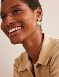 Beaded Coin Earrings-Blue