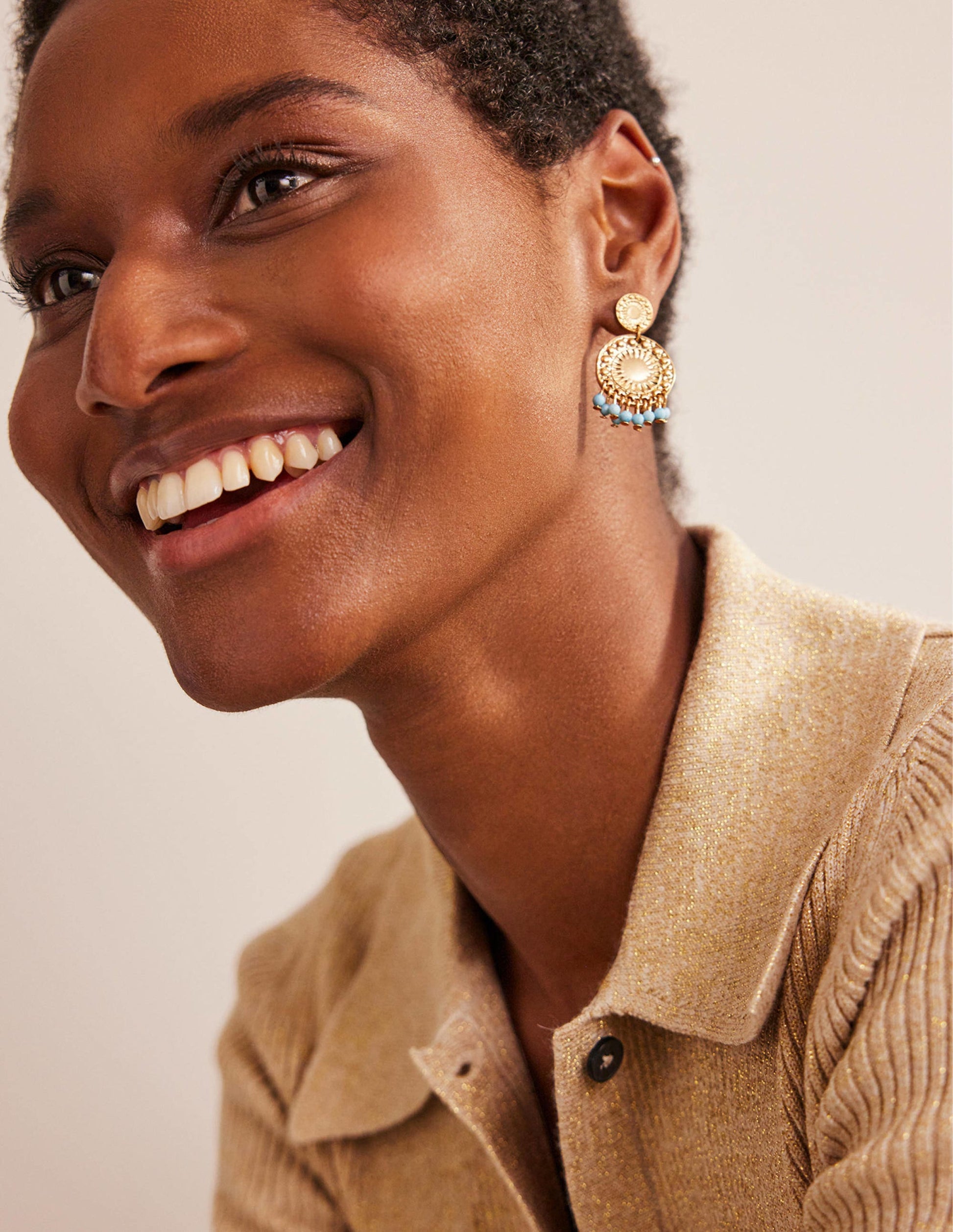 Beaded Coin Earrings-Blue-1