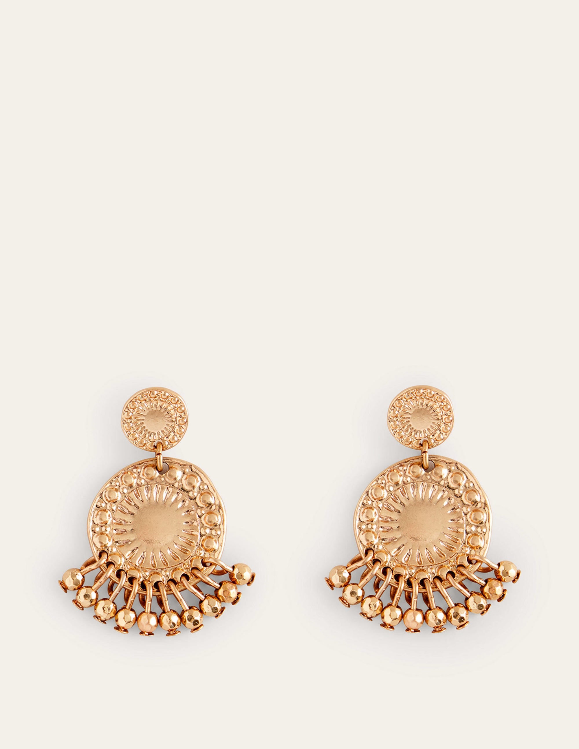 Beaded Coin Earrings-Gold - Image 2