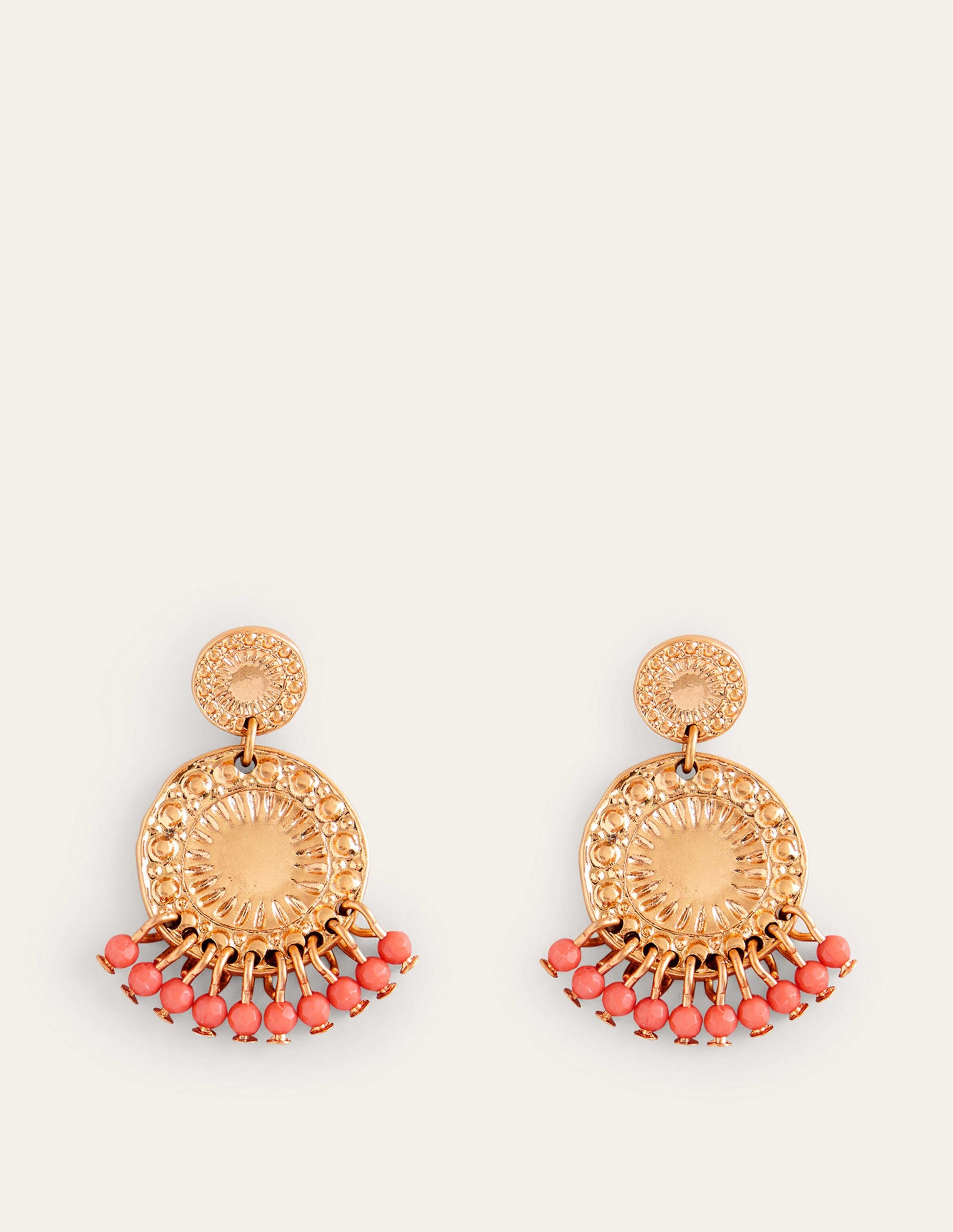 Beaded Coin Earrings-Pink-2