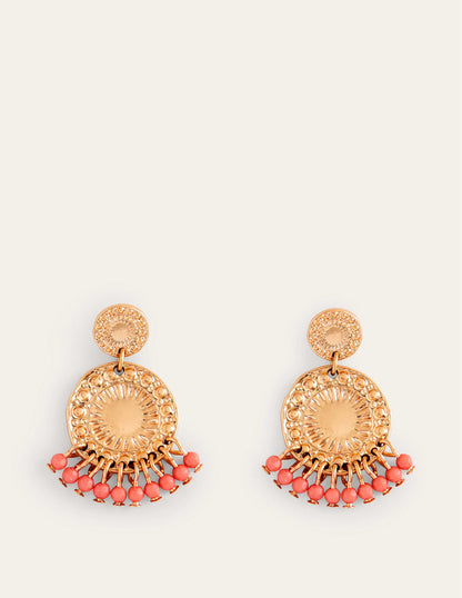 Beaded Coin Earrings-Pink-2