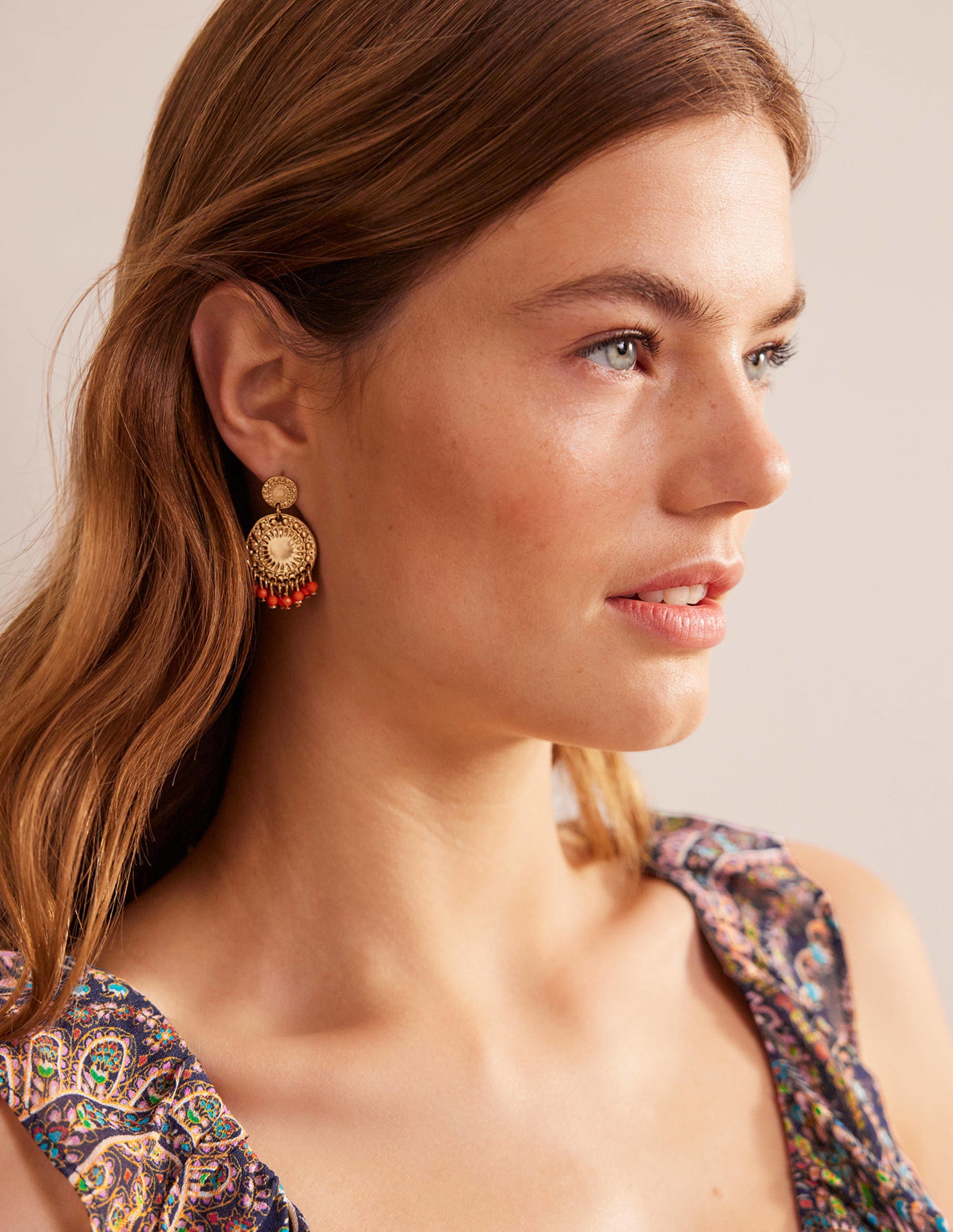 Beaded Coin Earrings-Pink - Image 1