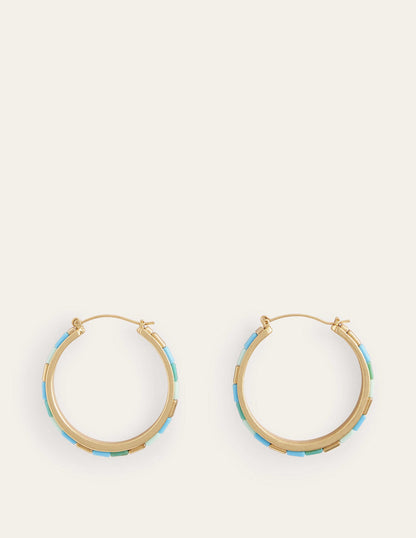 Beaded Hoop Earrings-Green-2