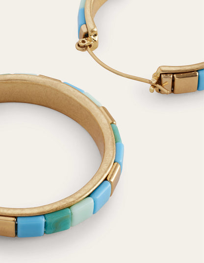 Beaded Hoop Earrings-Green-3