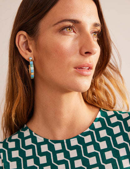 Beaded Hoop Earrings-Green-1