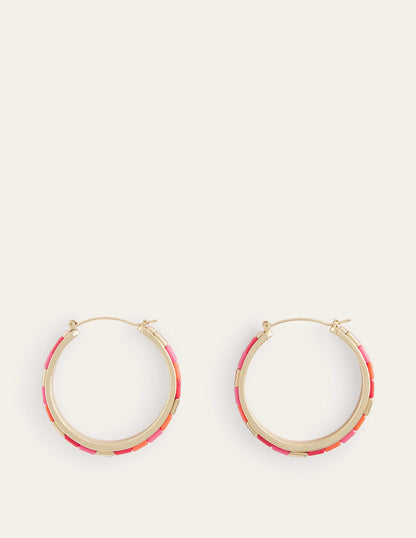 Beaded Hoop Earrings-Pink-2