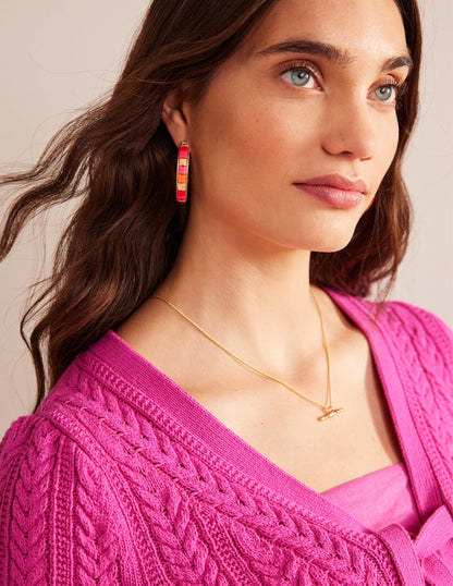 Beaded Hoop Earrings-Pink-1