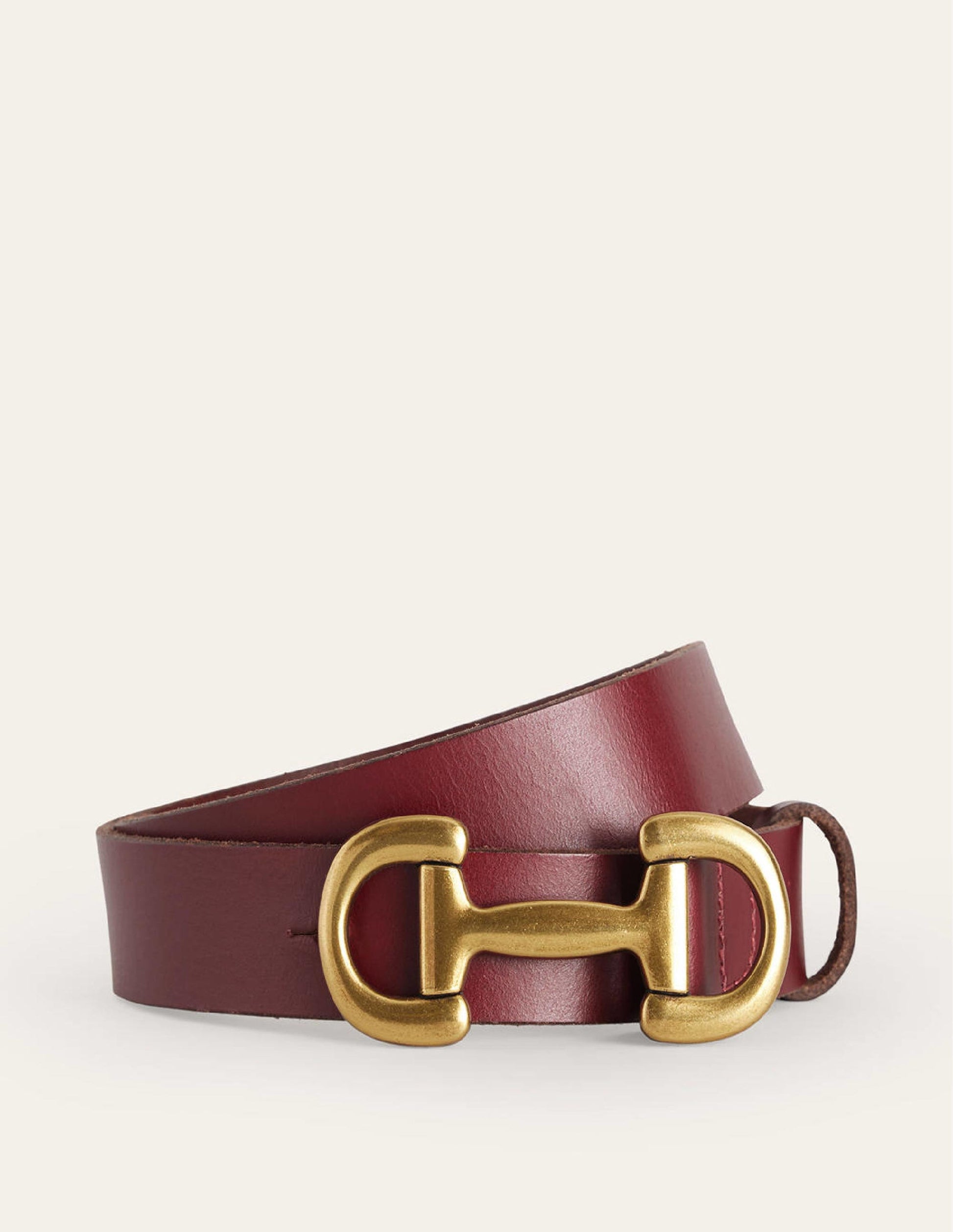 Iris Snaffle-Trim Leather Belt-Dark Red-2