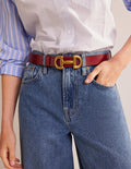 Iris Snaffle-Trim Leather Belt-Dark Red