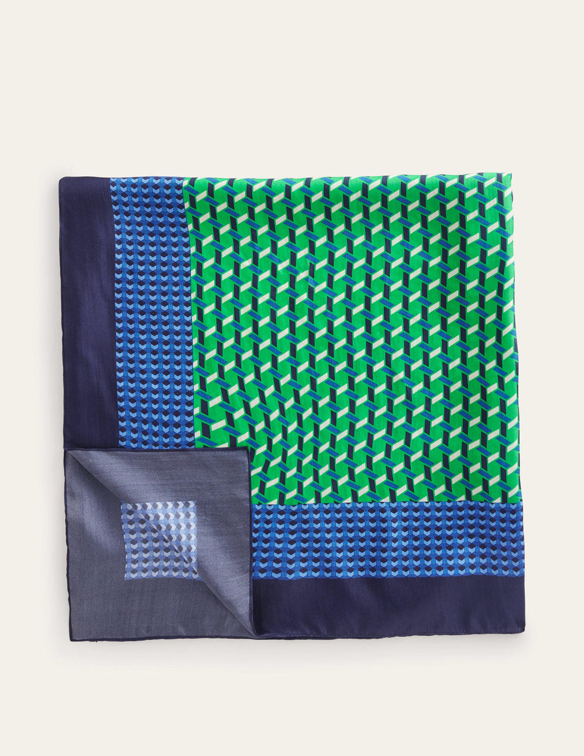 Large Square Silk Scarf-Bright Green, Geo Daze - Image 2