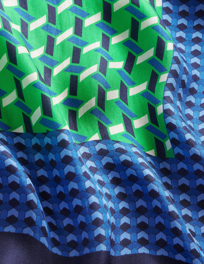 Large Square Silk Scarf-Bright Green, Geo Daze