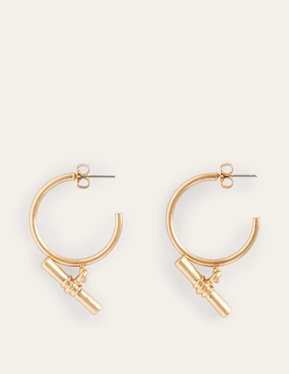 T-Bar Hoop Earrings-Gold