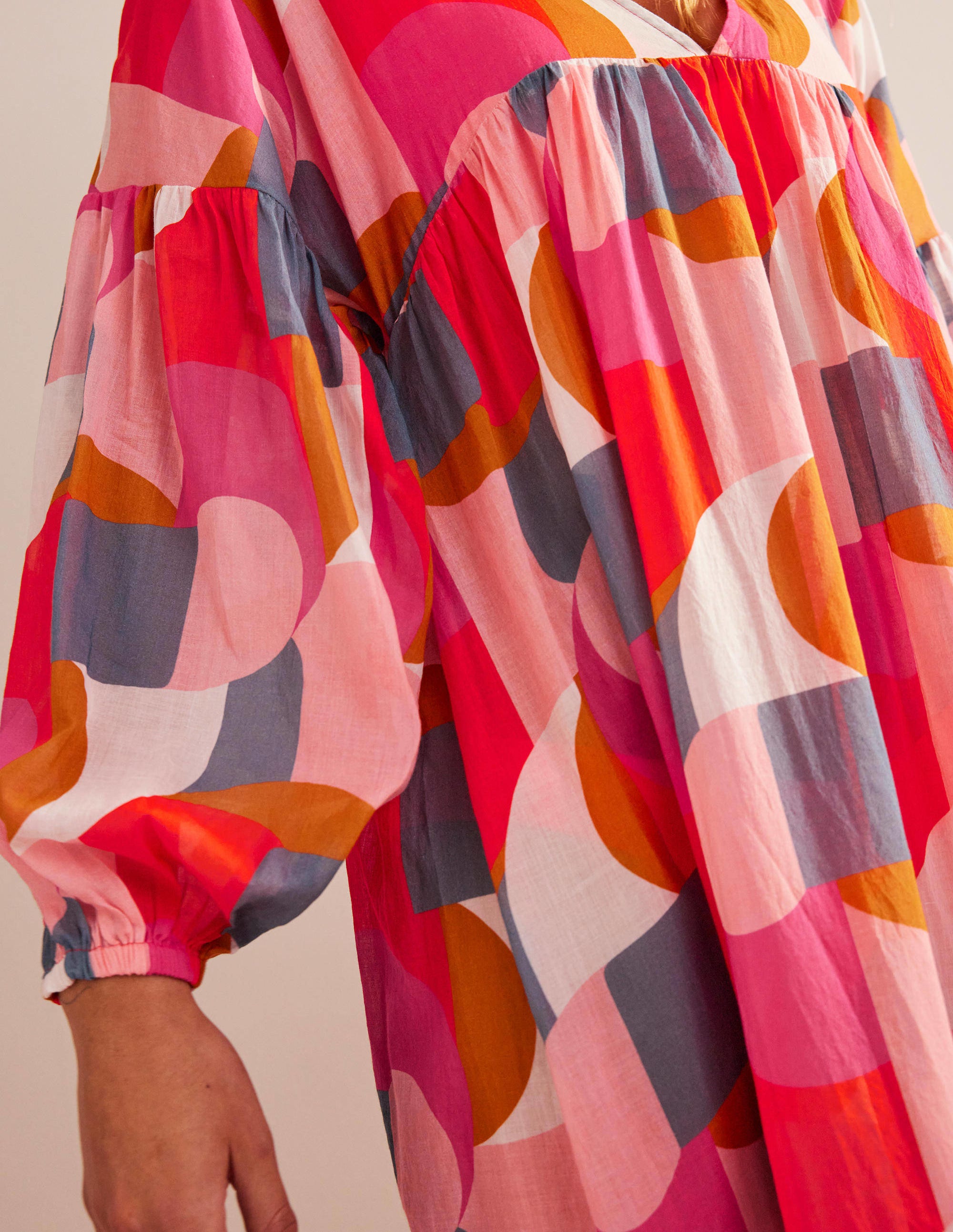 Sarah Maxi Kaftan Dress-Festival Pink, Geometric Swirl - Image 2
