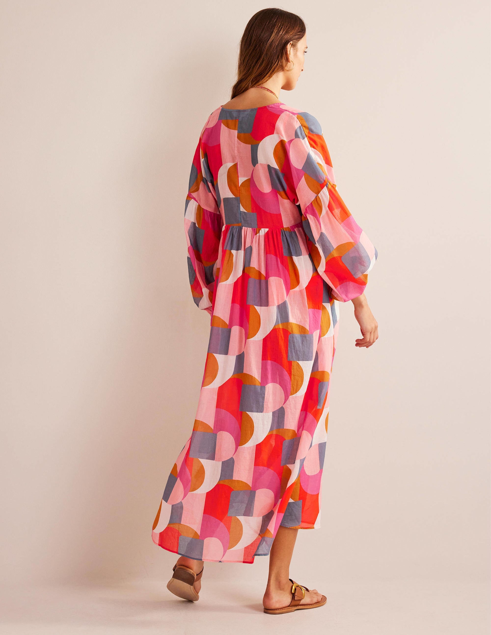 Sarah Maxi Kaftan Dress-Festival Pink, Geometric Swirl - Image 3