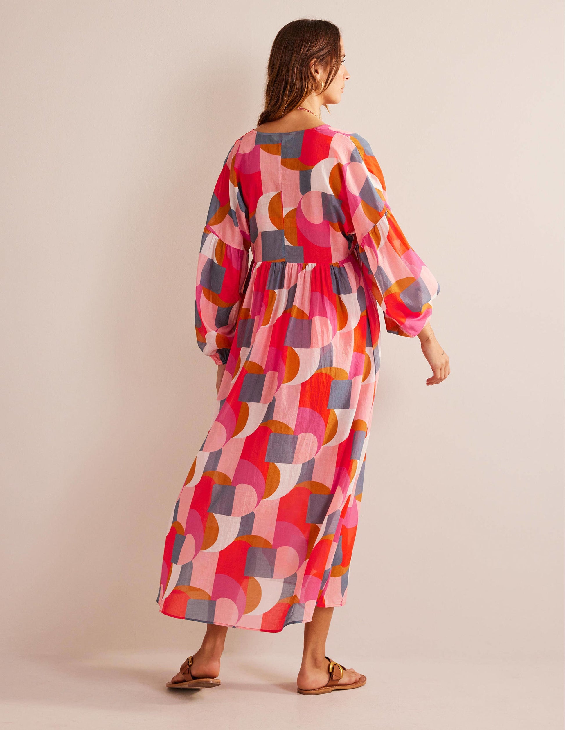 Sarah Maxi Kaftan Dress-Festival Pink, Geometric Swirl-6