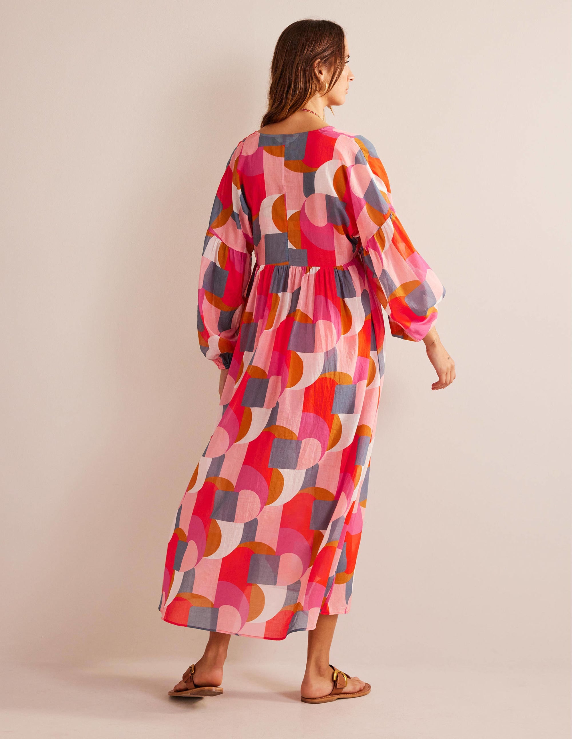 Sarah Maxi Kaftan Dress-Festival Pink, Geometric Swirl - Image 6