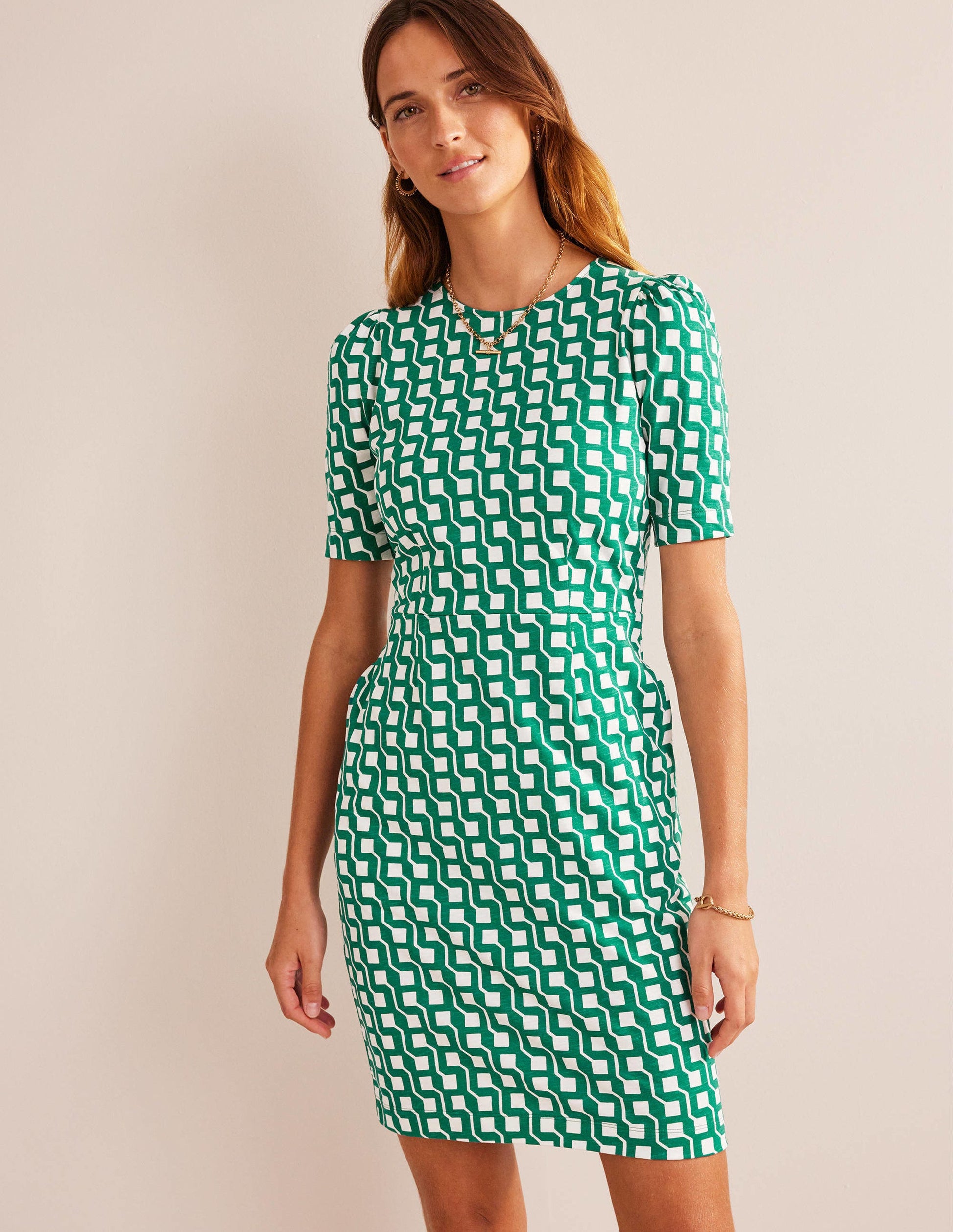 Zoe Jersey Dress-Bright Emerald, Cube Geo-4