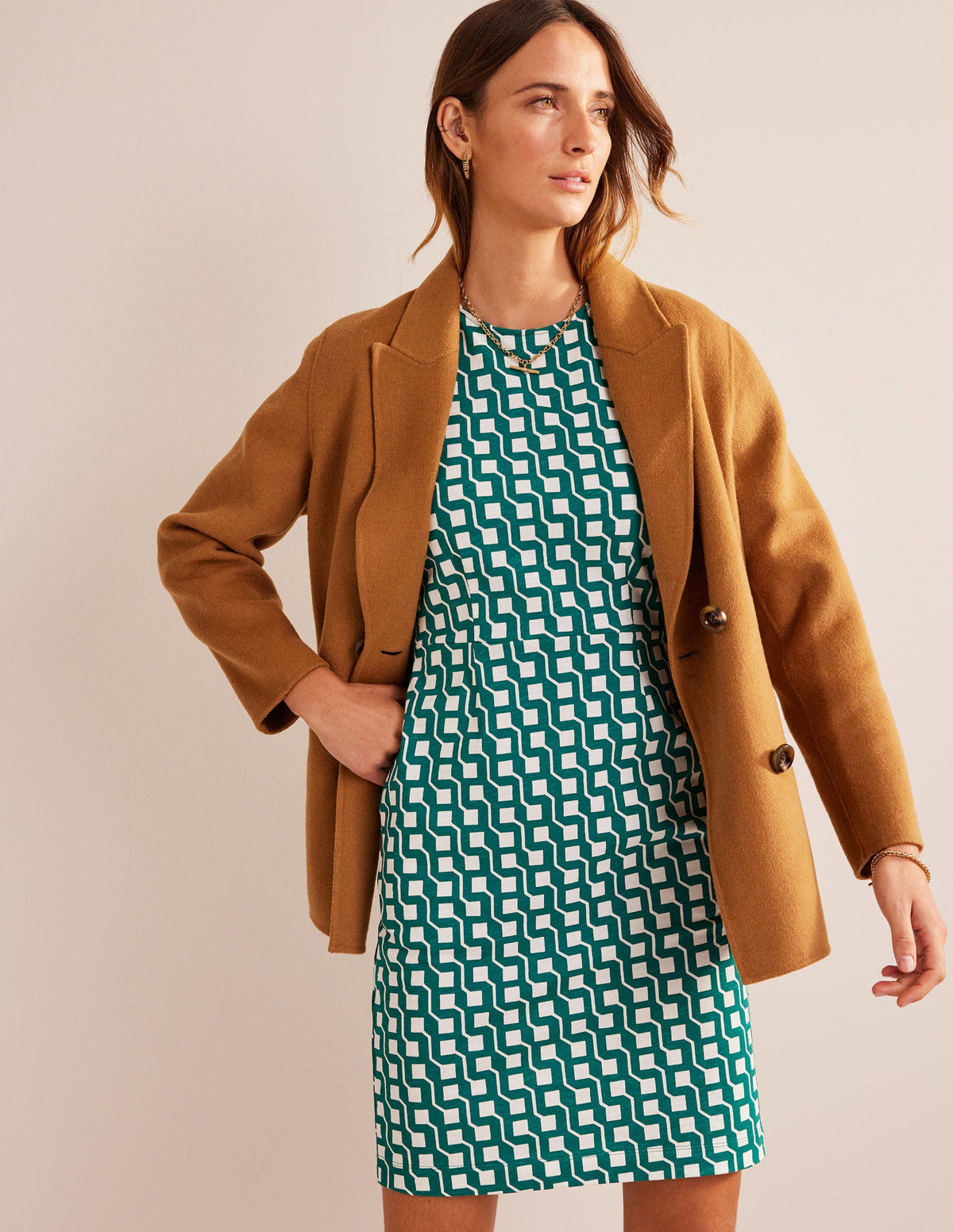 Zoe Jersey Dress-Bright Emerald, Cube Geo - Image 5